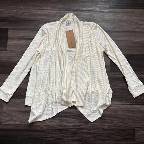 Paper Crane Women's Cardigan Size Small Beige Ribbed Drape Long Sleeves - Picture 3 of 8